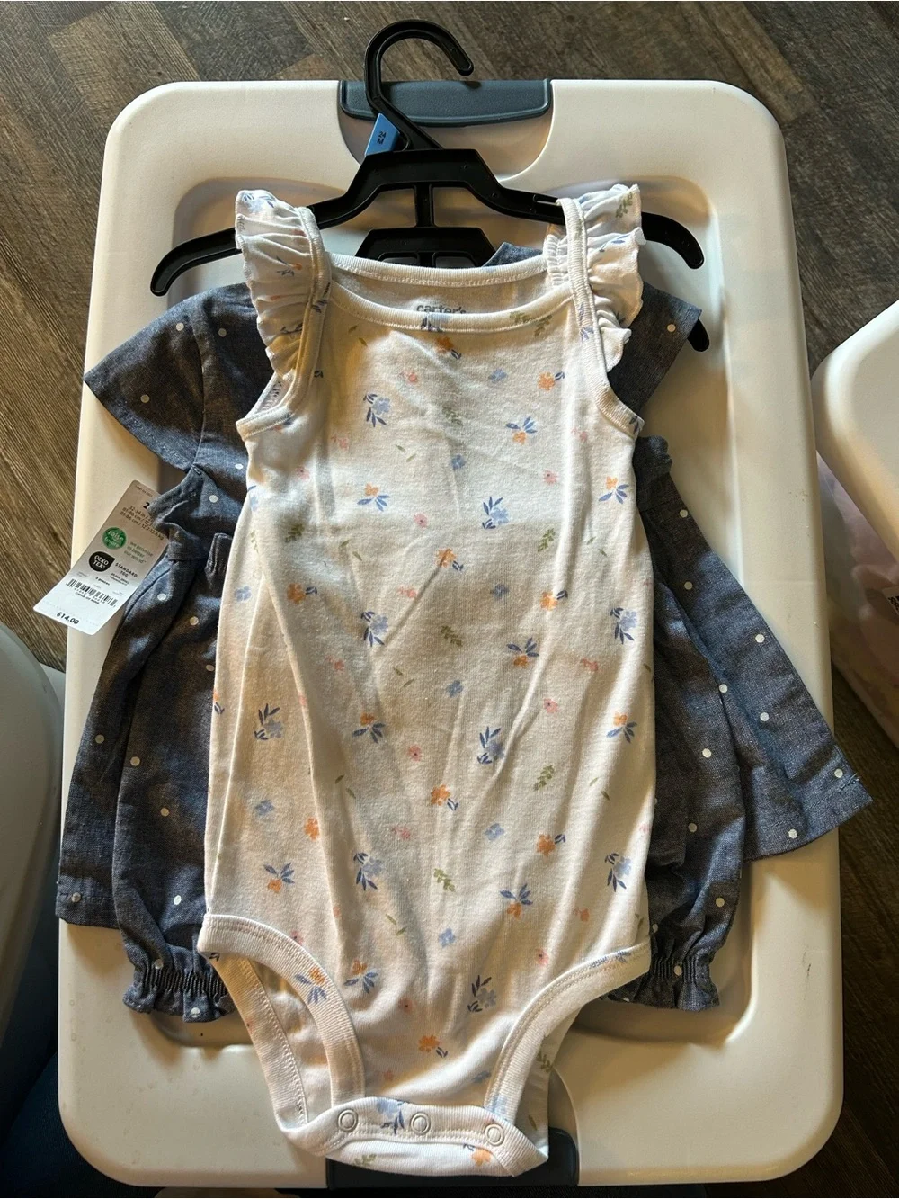 Carter’s child of mine Blue Dot Ruffle Baby outfit & floral onesie set.